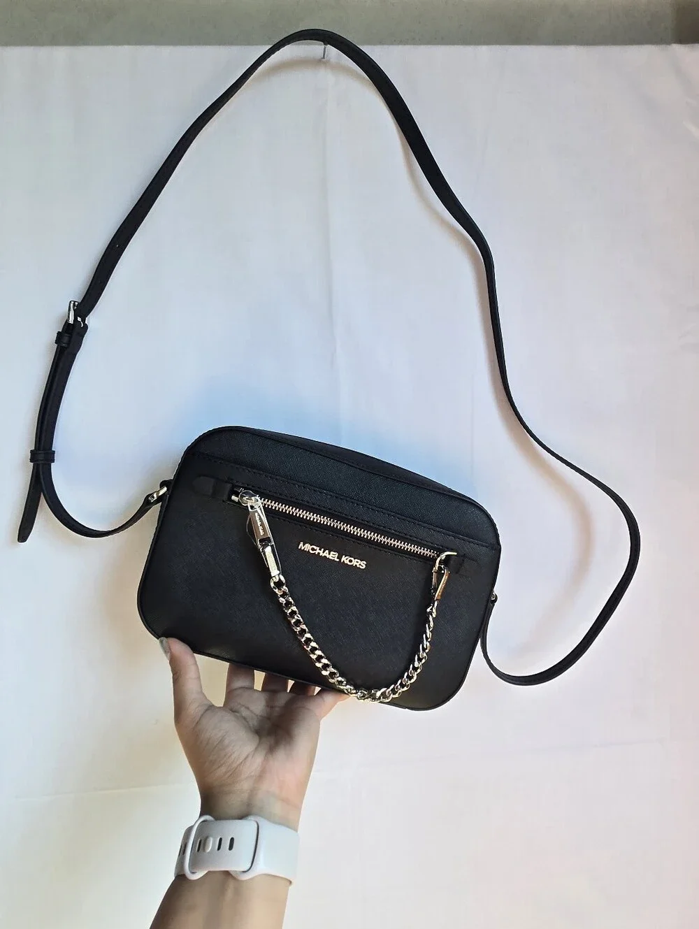 Michael Kors Black Crossbody with Silver Chain Accent